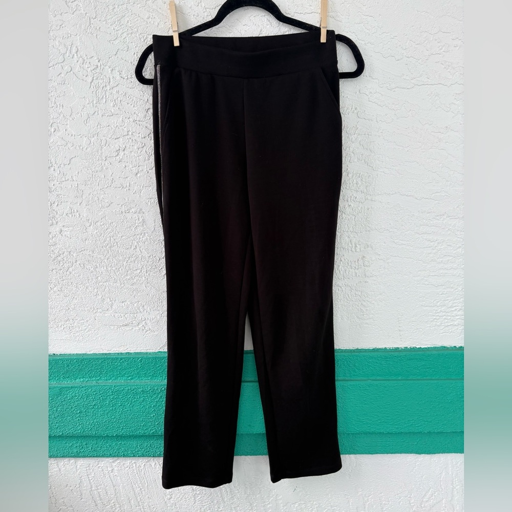 Elie Tahari Silver Beaded Trim Black Small Pants Pull On Tapered Leg Pockets